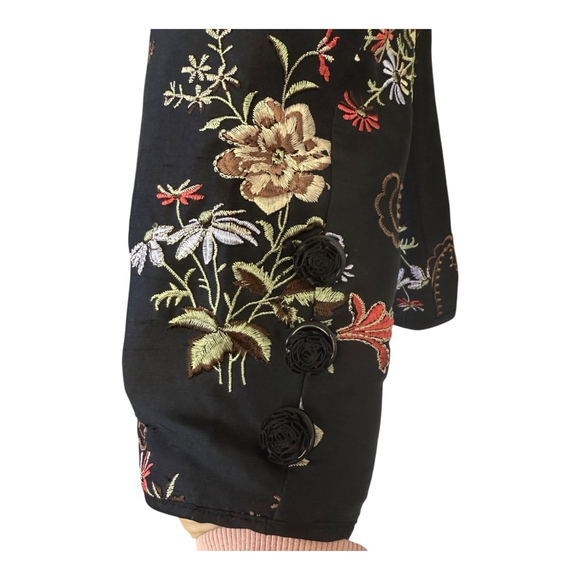 Coldwater Creek Silk Floral Embroidered Blazer Jacket Black Cottagecore M - Picture 8 of 15